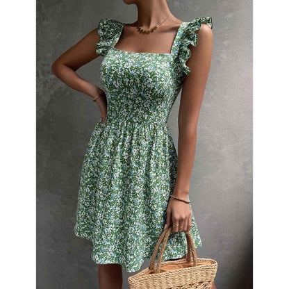 Square-neck ruffled summer dress 
