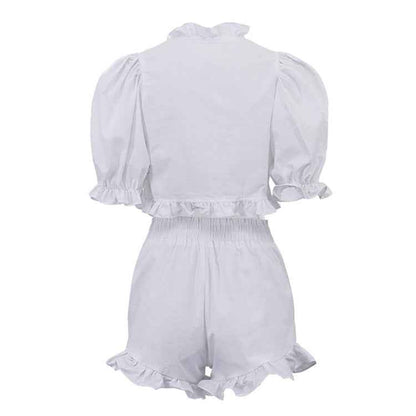 White Ruffled Linen-Blend Two-Piece Co-ord Set