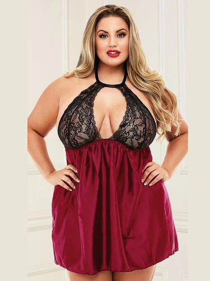 Plump Lingerie Sexy Lace Nightgown Sheer Cutout Home Pajamas shown front-on on model — Fifi London Spring collection