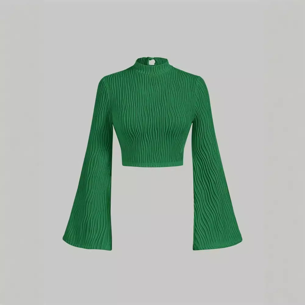 Printed Sexy Lace Thick Long-Sleeved T-Shirt Knitted Sweater shown front-on on model — Fifi London Autumn collection