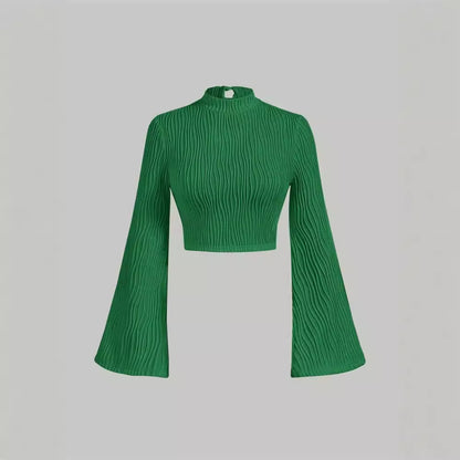 Printed Sexy Lace Thick Long-Sleeved T-Shirt Knitted Sweater shown front-on on model — Fifi London Autumn collection