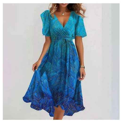 Chiffon printed V-neck dress