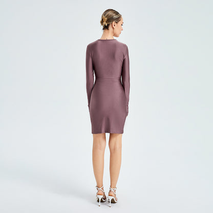 Sexy Cut-Out Round Neck Long Sleeve Mini Dress shown front-on on model — Fifi London Summer collection