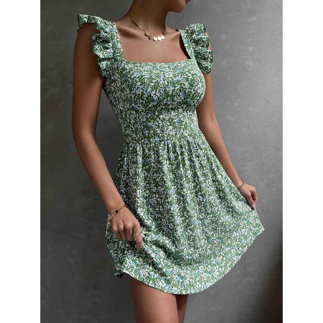 Square-neck ruffled summer dress 