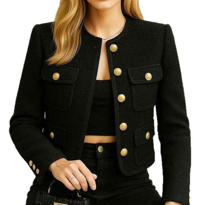 Women’s Longline Quilted Jacket shown front-on on model — Fifi London Winter collection