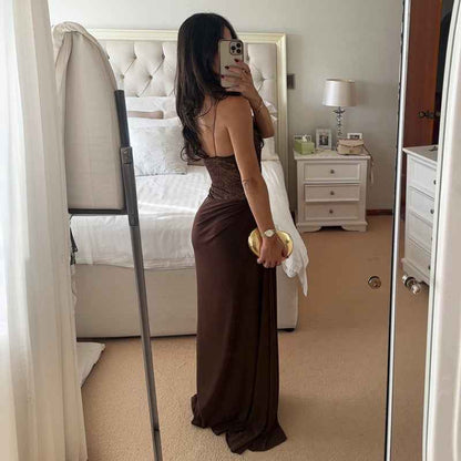 Sheer Lace Elegant Maxi Dress Women Sleeveless Backless Chic Evening Dress Off Shoulder Fashion Midi Dresses Slim Summer Dresses