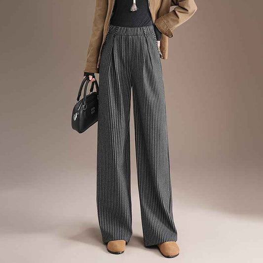 Women’s Loose Fashion Slimming Draping Straight Pants shown front-on on model — Fifi London Spring collection