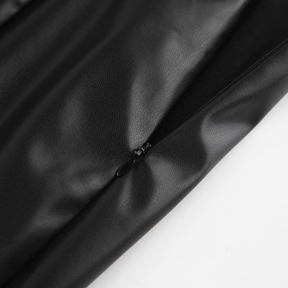 Slit Leather Sexy Mid-Length Skirt High Waist Skirt shown front-on on model — Fifi London Autumn collection