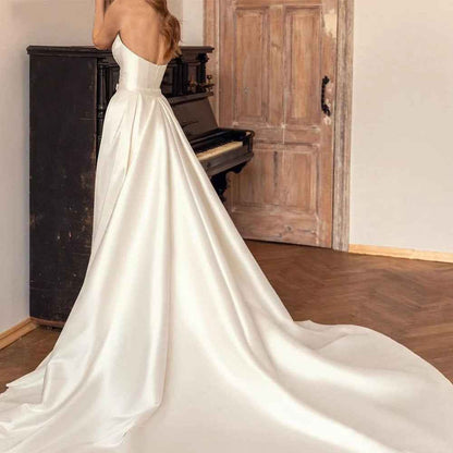 Satin Sheath Sexy Backless High Waist Slimming Trailing Two-Way Detachable shown front-on on model — Fifi London Autumn collection