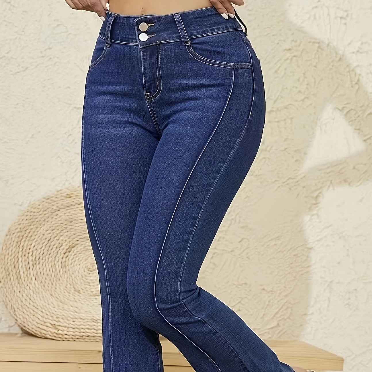 Women’s High Waist Skinny Jeans shown front-on on model — Fifi London Autumn collection