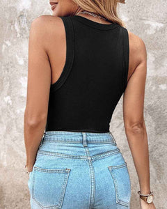 Round Neck Vest With Bra Summer Solid Color Bottom Sleeveless Top Womens Clothing - FIFI LONDON