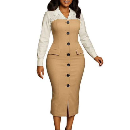 Long sleeve suit collar dress