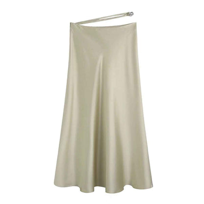 High Waisted Silk Satin Midi Skirt