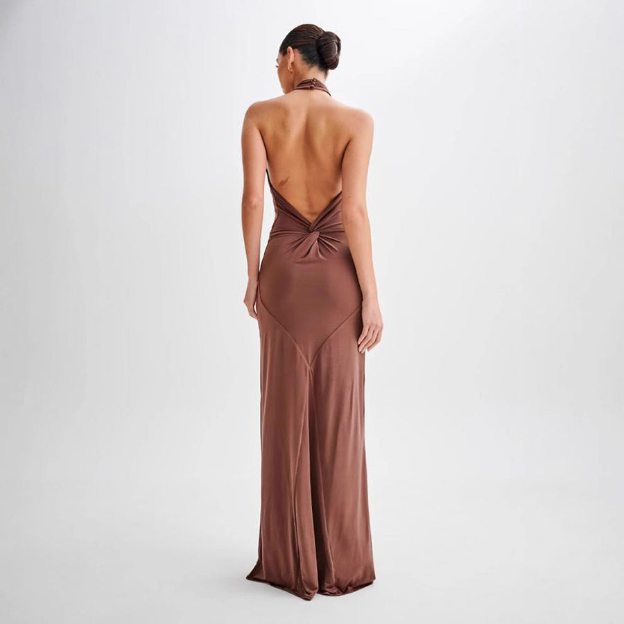 Elegant Bodycon Halter Maxi Dress – Backless Slim Fit - FIFI LONDON