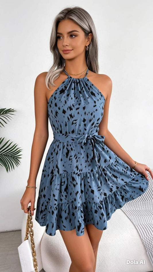 Women’s Ruffle Hem Midi Dress shown front-on on model — Fifi London Summer collection